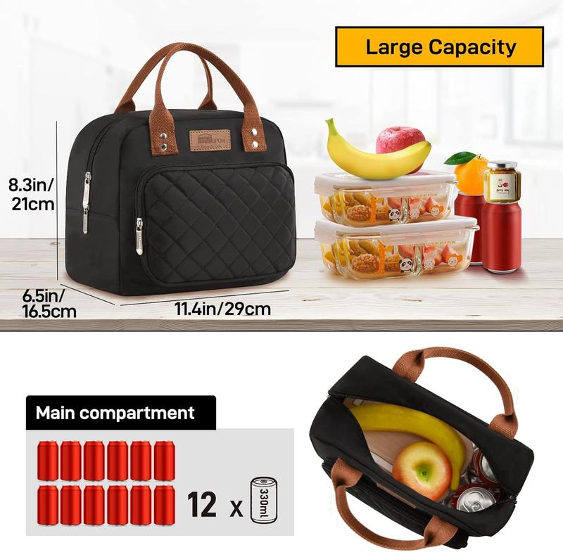 HOMESPON Lunch Bag for Woman Man Adults with Front Pocket Insulated Lunch Tote Lunch Box Container for Work Picnic or TravelBlack