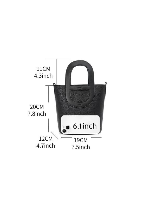 Women's Solid Color Textured Bucket Bag, with Drawstring Bag Inside, Fashionable Cowhide Handbag, Casual Versatile Shoulder Bag for Daily Used