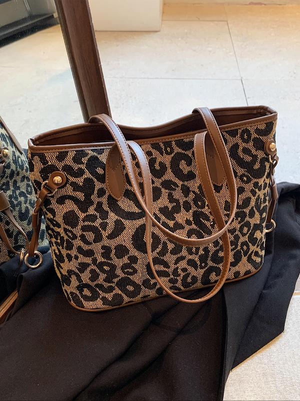 Fashion Leopard Pattern Tote Bag, Casual Versatile Shoulder Bag for Women, Trendy All-match Bag for Daily Commute Use