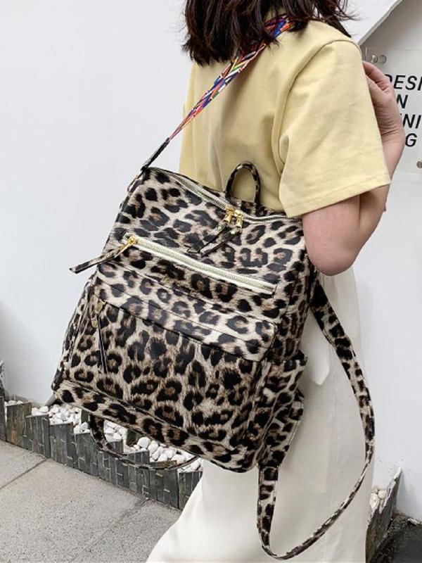 Fashion Leopard Pattern Pu Leather Backpack, Casual Daily Commuting School Book Bag Backpack, Unisex All-match Backpack for Daily Used Travel Outdoor