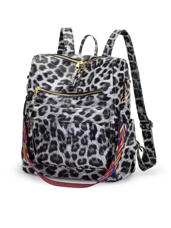 Fashion Leopard Pattern Pu Leather Backpack, Casual Daily Commuting School Book Bag Backpack, Unisex All-match Backpack for Daily Used Travel Outdoor