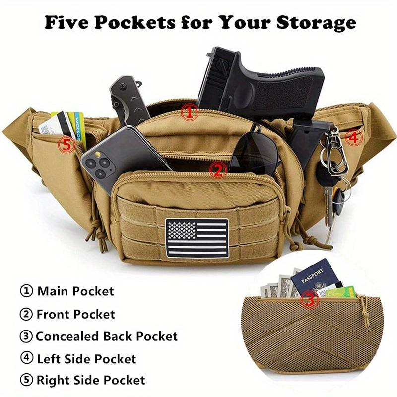 Waist Bag Leather Cover Hidden Waist Bag Waterproof Molle EDC Handbag with American Flag Patch