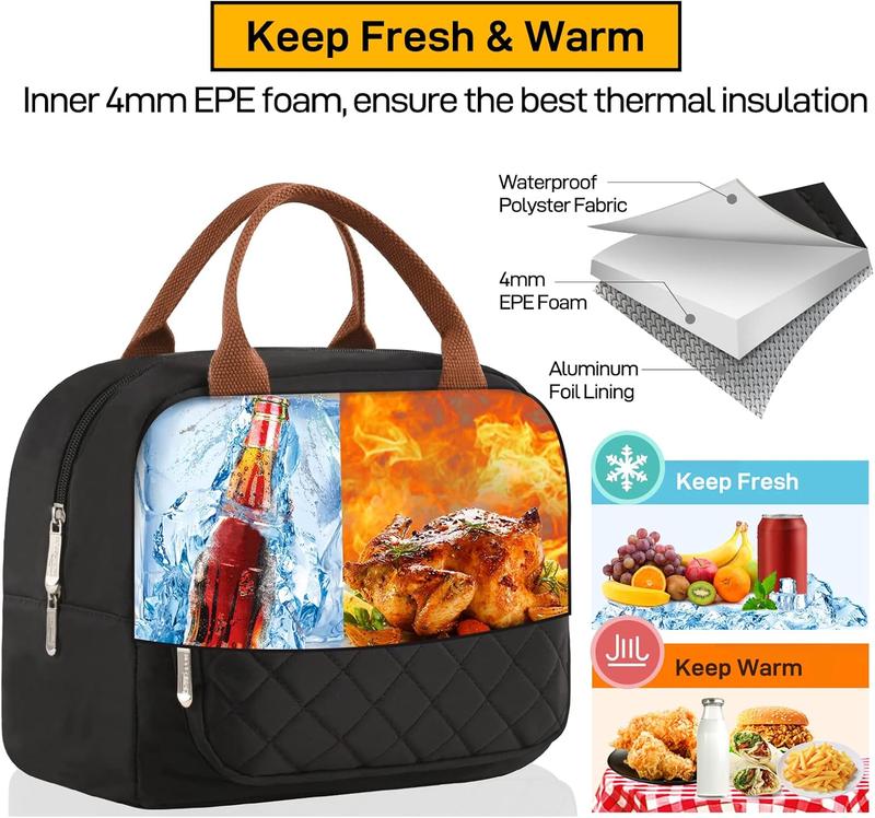 HOMESPON Lunch Bag for Woman Man Adults with Front Pocket Insulated Lunch Tote Lunch Box Container for Work Picnic or TravelBlack