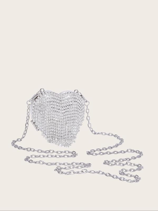 Women's Elegant Rhinestone Heart Shaped Evening Bag, Exquisite Trendy Tassel Decorated Handbag, Fashionable Bag for Party Decoration