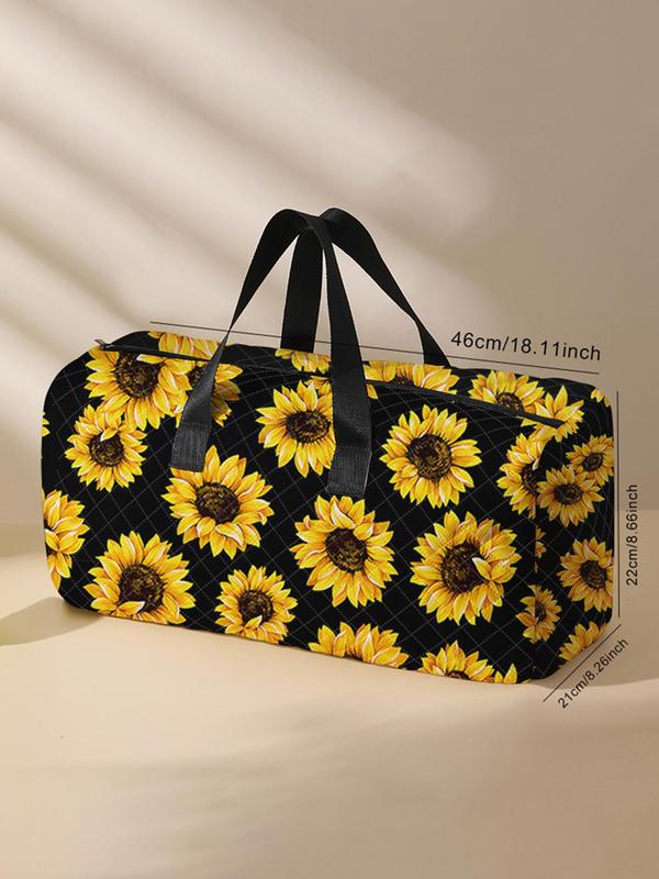 Sunflower Pattern Quilted Duffle Bag, Large Capacity Travel Bag, Portable Overnight Bag with Shoe Storage, Fashionable Travel Bag for Women & Men