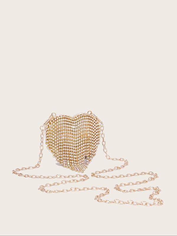 Women's Elegant Rhinestone Heart Shaped Evening Bag, Exquisite Trendy Tassel Decorated Handbag, Fashionable Bag for Party Decoration