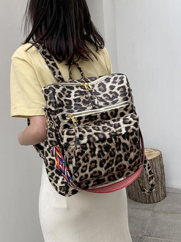 Fashion Leopard Pattern Pu Leather Backpack, Casual Daily Commuting School Book Bag Backpack, Unisex All-match Backpack for Daily Used Travel Outdoor