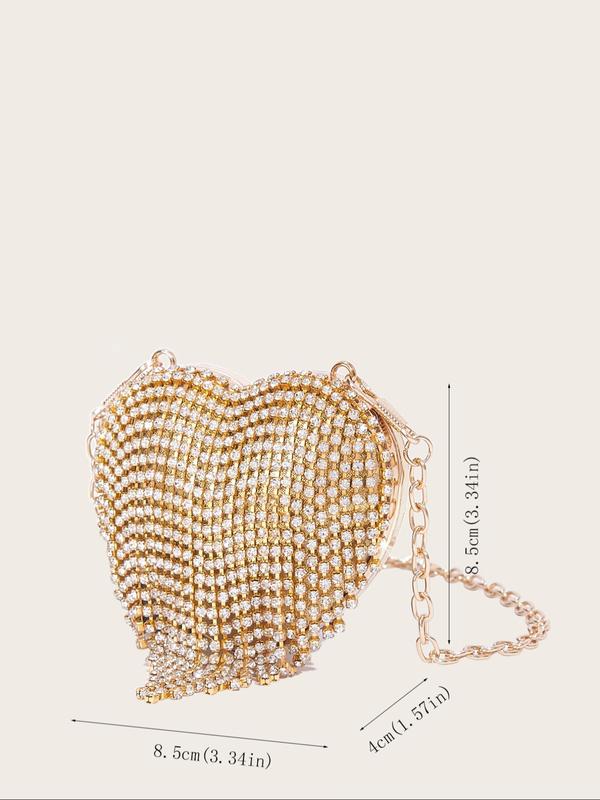 Women's Elegant Rhinestone Heart Shaped Evening Bag, Exquisite Trendy Tassel Decorated Handbag, Fashionable Bag for Party Decoration