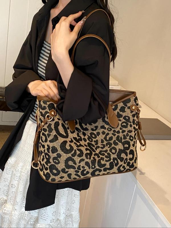 Fashion Leopard Pattern Tote Bag, Casual Versatile Shoulder Bag for Women, Trendy All-match Bag for Daily Commute Use