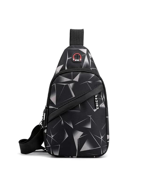 Men's Punk Style Geometric Pattern Zipper Chest Bag, Casual Nylon Sling Bag for Daily Used, Lightweight Shoulder Crossbody Bag for Outdoor Sports Travel