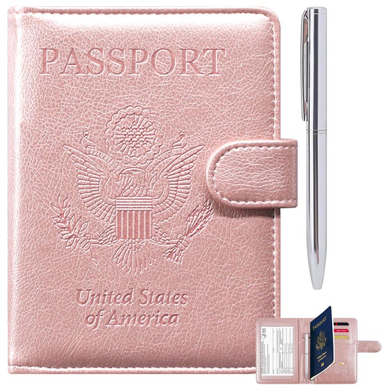 RSAquar Passport Holder for Women and Men, Premium PU Leather Travel Passport Wallet RFID Blocking Passport Cover Travel Documents Organizer with Pen Holder