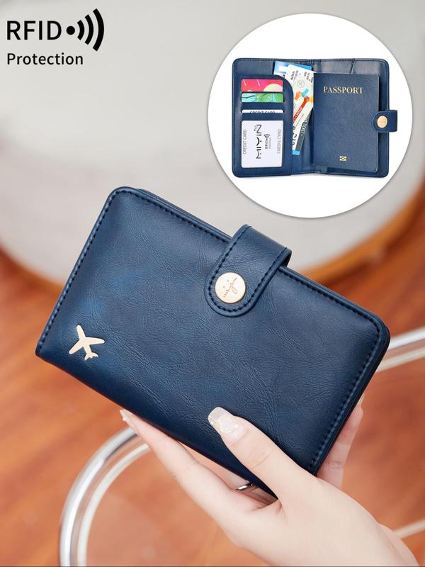 Simple Plain Passport Holder, RFID Blocking Travel Wallet, Multi Card Slot Bifold Wallet for Men & Women