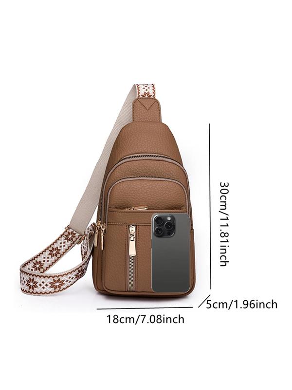 Women's Solid Color Fanny Pack, Fashionable PU Zipper Sling Bag for 2024 Fall Daily Used, Casual Trendy Versatile High-quality Daily Chest Bag for Commuting Outdoor