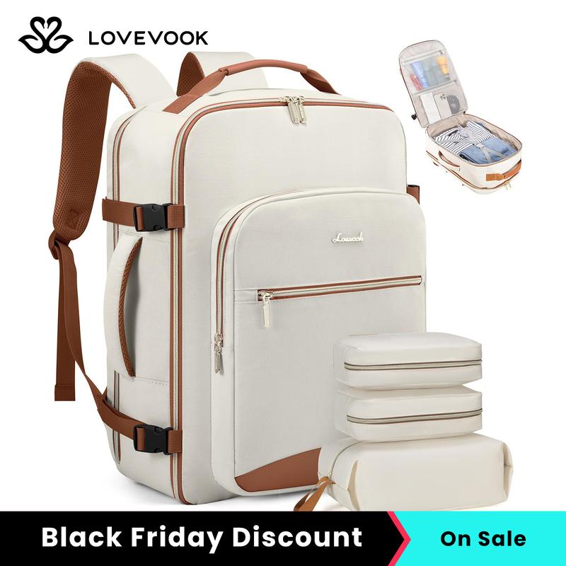 LOVEVOOK Black Friday Colorblock Carry-On Travel Backpack with 3 Packing Cubes and Laptop Compartment - Personal Item, TSA-Friendly, Airline Approved Travel Bag for Hiking, Overnight, Weekend, Gift for Christmas