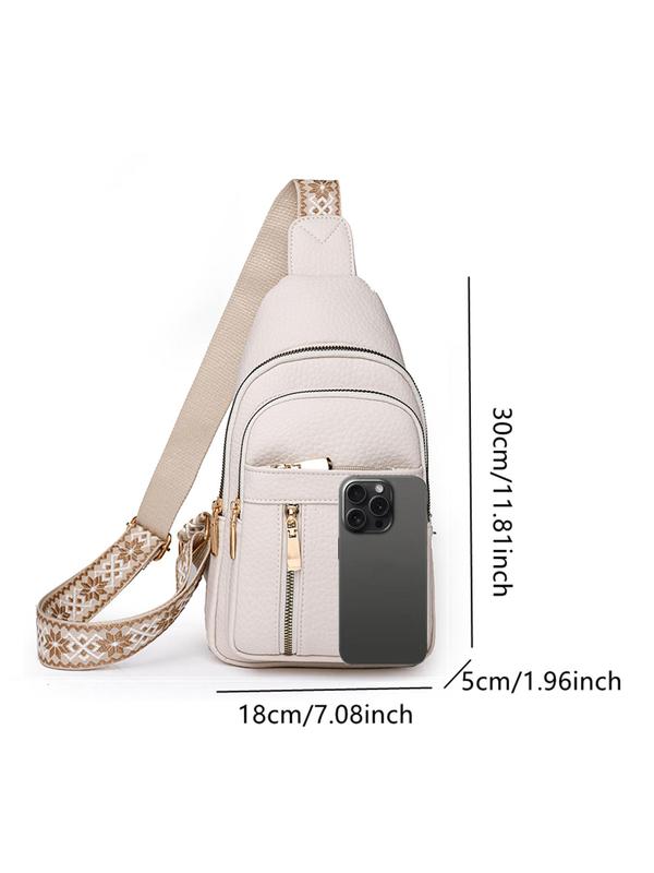 Women's Solid Color Fanny Pack, Fashionable PU Zipper Sling Bag for 2024 Fall Daily Used, Casual Trendy Versatile High-quality Daily Chest Bag for Commuting Outdoor