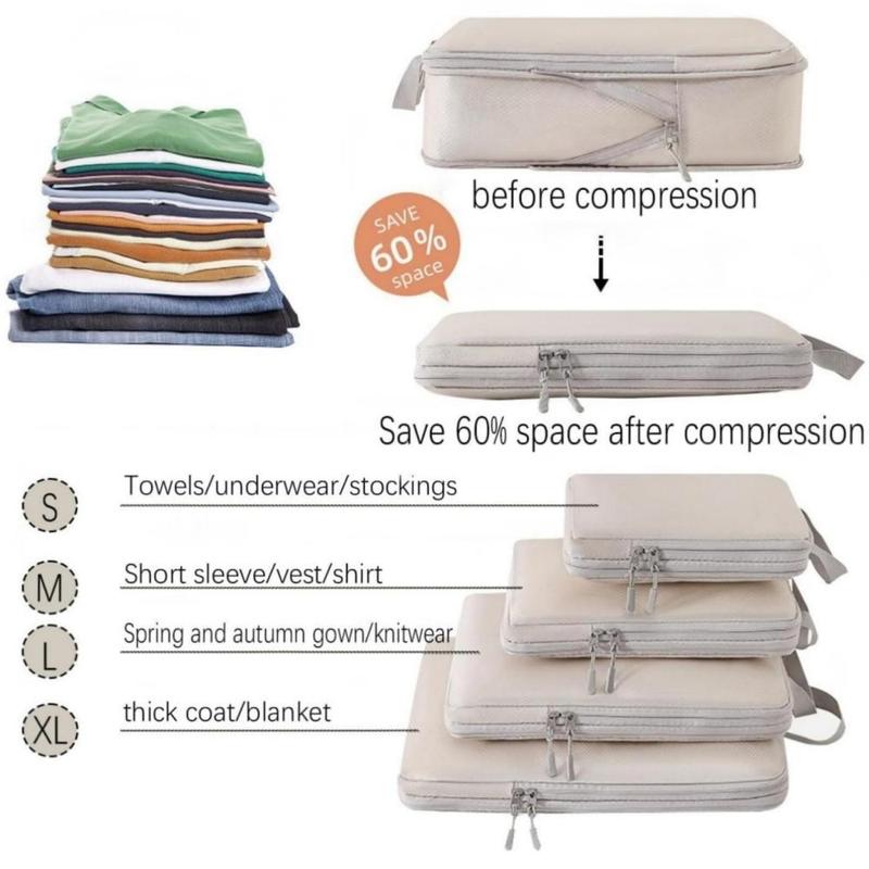 Expandable Travel Bag Organizer, 4 Counts set Compression Packing Cubes, Luggage Compression Bags for Suitcases Travel Essentials