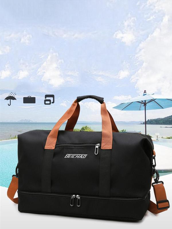 Large Capacity Sporty Travel Tote Bag for Men and Women for Beach Holiday Vacation, Summer Casual Dry & Wet Separation Oxford Weekender Duffel