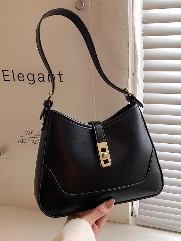 Women's Fashion Casual Shoulder Bag, 2024 Trendy Simple Design Elegant Buckle Decor Shoulder Bag As Work Bag for Daily Use, Stylish Cute Commuter Bags for Women for Everyday Bag