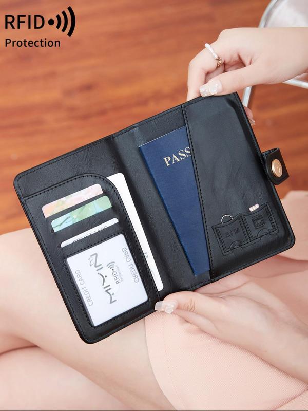 Simple Plain Passport Holder, RFID Blocking Travel Wallet, Multi Card Slot Bifold Wallet for Men & Women