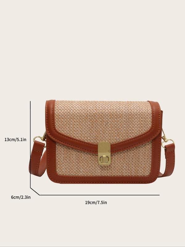 Women's Elegant Straw Crossbody Bag, Trendy Vintage Minimalist Crossbody Bag for Women & Girls, Chic All-match Commuting Bag for Daily & Work Use, Fall Outfits, Fall Freshness