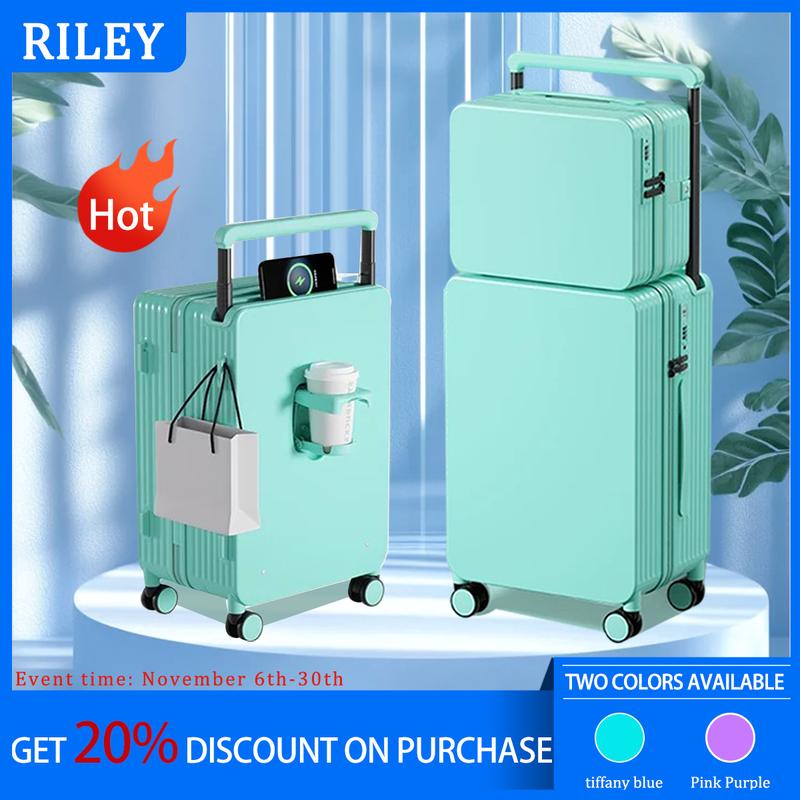 2024 New Fashion Wide Railing Suitcase Unisex & Charging Port & Cup Holder & TSA Customs Lock Large Capacity Multifunctional Suitcase 20 Inch spinner wheel