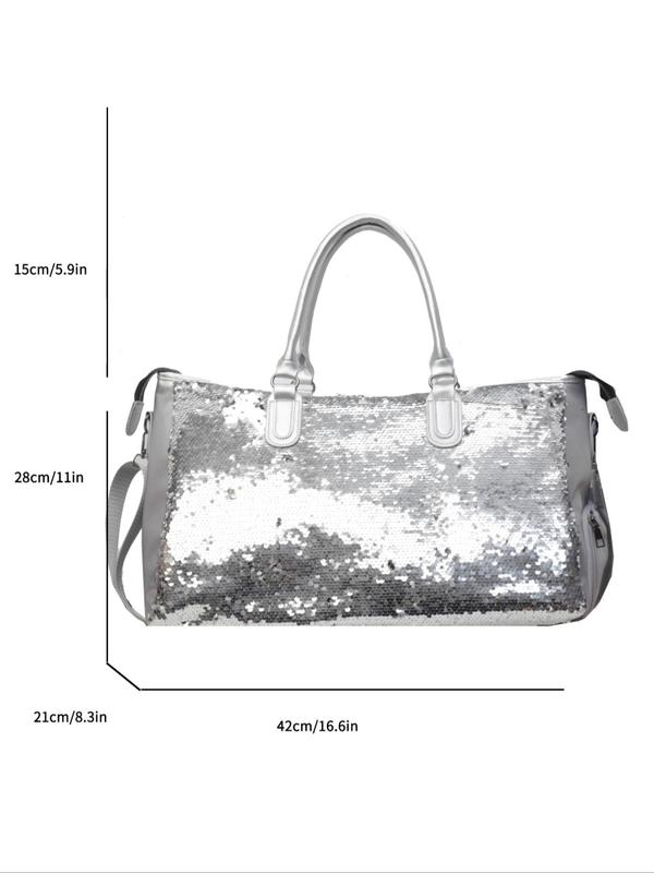 Fashion Glitter Sequin Decor Travel Bag, Large Capacity Duffel Bag with Independent Shoe Compartment, Fitness Bag for Men & Women, Travel Essentials