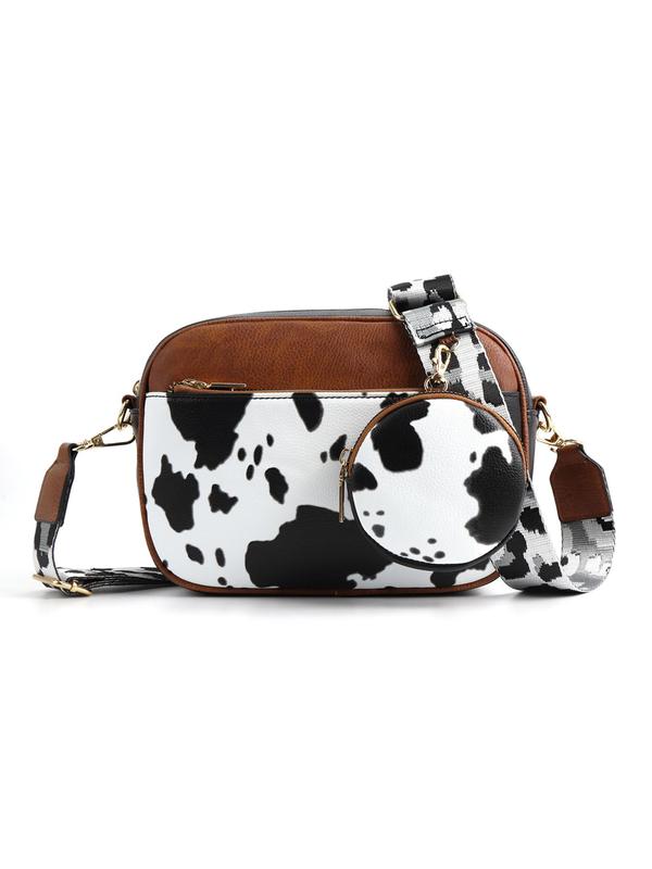 Fashion Cow Print Crossbody Bag with Coin Purse, Casual PU Leather Shoulder Bag for Women, Trendy All-match Commuter Bag for Daily Used