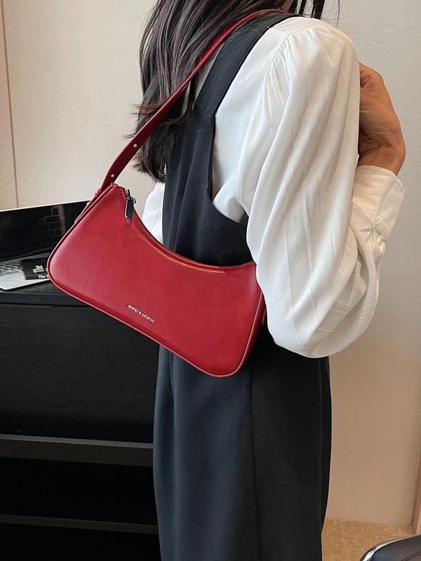 Women's Elegant Solid Color Shoulder Bag, Fashionable PU Leather Underarm Bag for Work & Daily Life, Casual Trendy Versatile Minimalist Commuting Bag