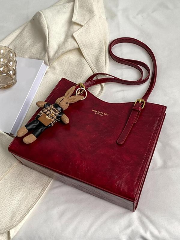 Women's Elegant Shoulder Bag with Rabbit Bag Charm, Fashionable PU Leather Shoulder Bag for Daily Used, Casual Trendy Versatile High-quality Daily Commuting Bag