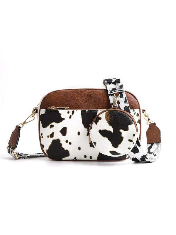 Fashion Cow Print Crossbody Bag with Coin Purse, Casual PU Leather Shoulder Bag for Women, Trendy All-match Commuter Bag for Daily Used