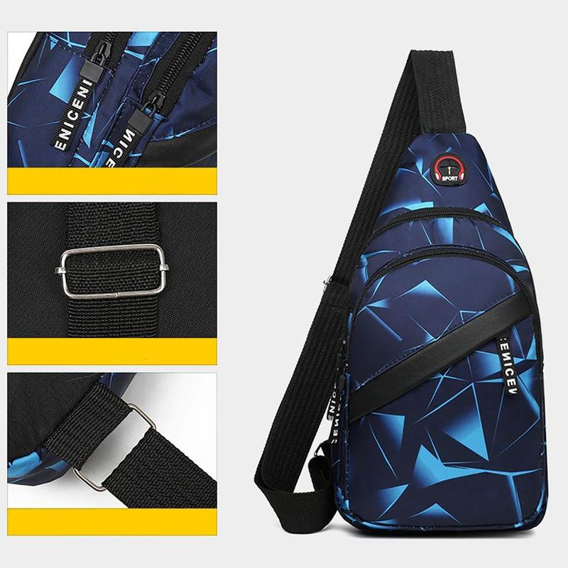 Creative Geometric Pattern Zipper Chest Bag, 1 Count Multi-functional Crossbody Bag, Portable Sports Storage Bag for Outdoor Travel