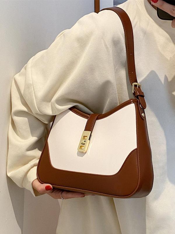 Women's Fashion Casual Shoulder Bag, 2024 Trendy Simple Design Elegant Buckle Decor Shoulder Bag As Work Bag for Daily Use, Stylish Cute Commuter Bags for Women for Everyday Bag