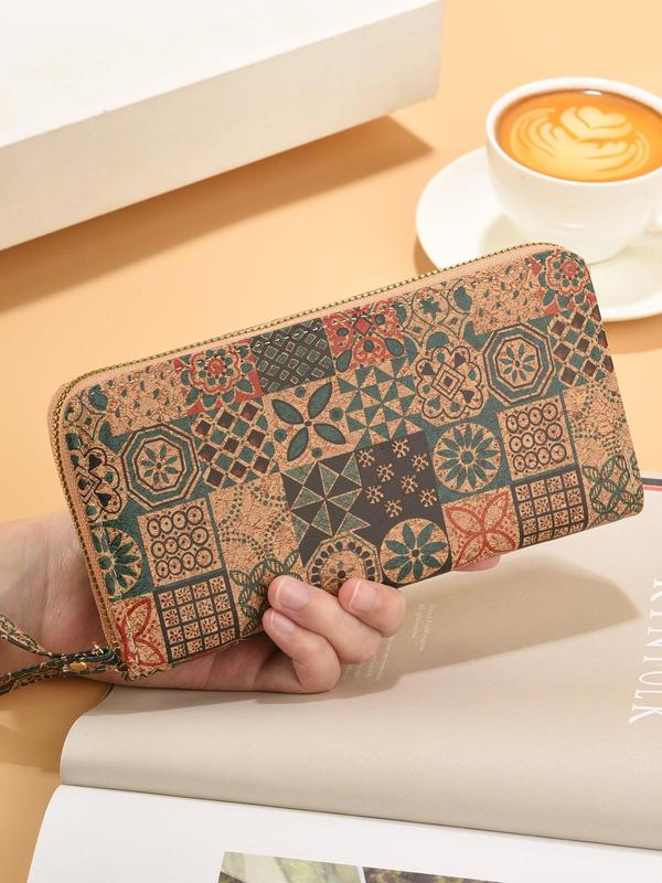 Women's Boho Style Ethnic Pattern Zipper Long Wallet, Vintage Trendy Wristlet Wallet, Fashionable Vintage Long Wallet for Women for Daily Use