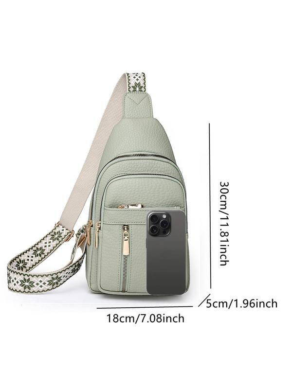 Women's Solid Color Fanny Pack, Fashionable PU Zipper Sling Bag for 2024 Fall Daily Used, Casual Trendy Versatile High-quality Daily Chest Bag for Commuting Outdoor