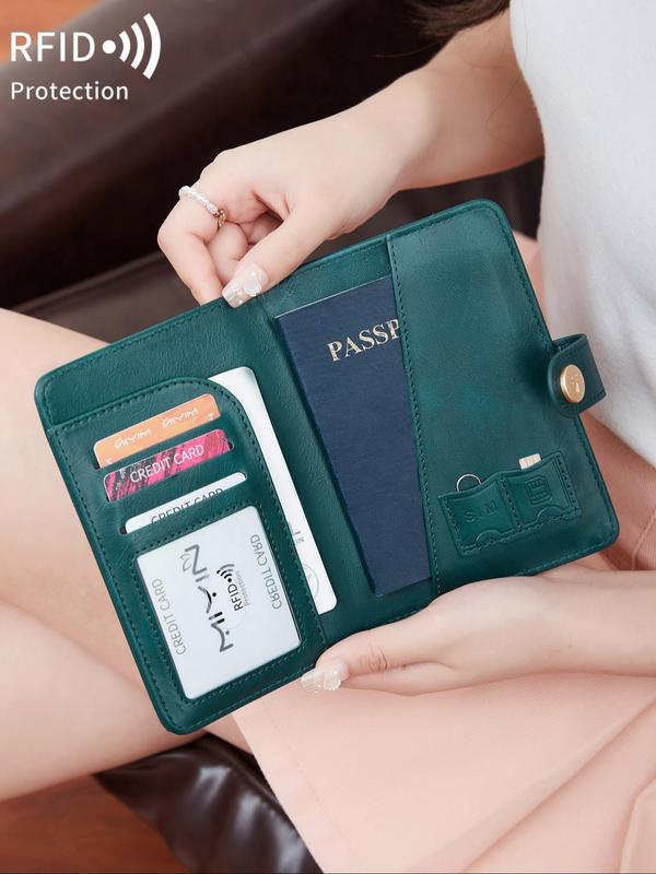 Simple Plain Passport Holder, RFID Blocking Travel Wallet, Multi Card Slot Bifold Wallet for Men & Women