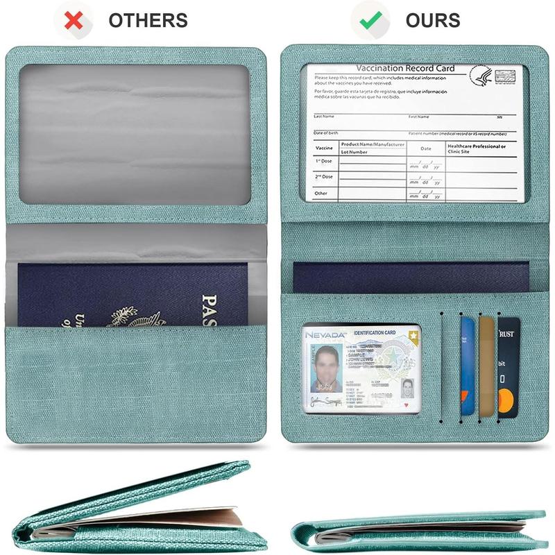 Unisex 2pk RFID Passport And Vaccine Card Holder Combo,Passport Holder-Black&Light Blue