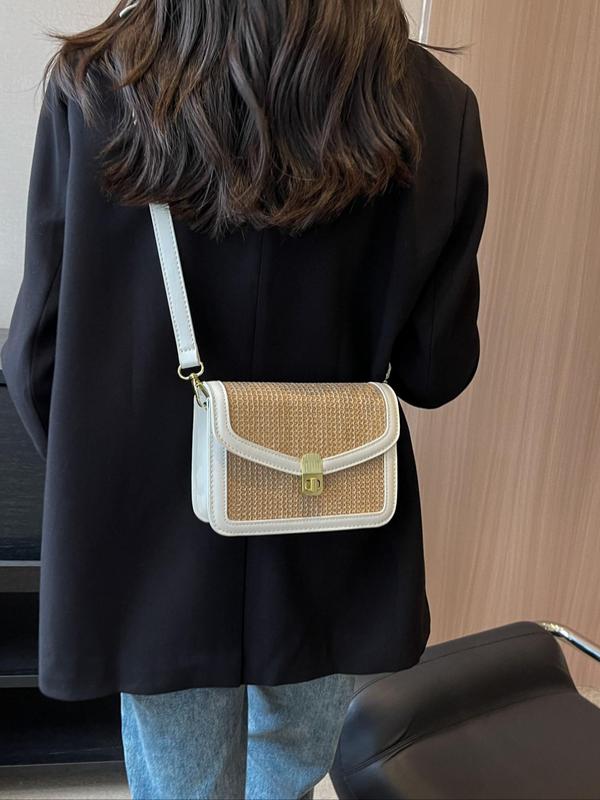 Women's Elegant Straw Crossbody Bag, Trendy Vintage Minimalist Crossbody Bag for Women & Girls, Chic All-match Commuting Bag for Daily & Work Use, Fall Outfits, Fall Freshness