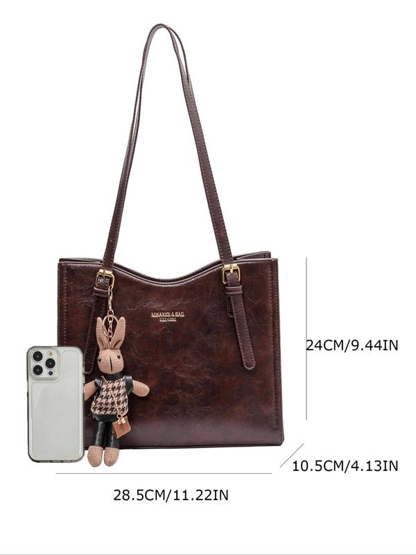 Women's Elegant Shoulder Bag with Rabbit Bag Charm, Fashionable PU Leather Shoulder Bag for Daily Used, Casual Trendy Versatile High-quality Daily Commuting Bag