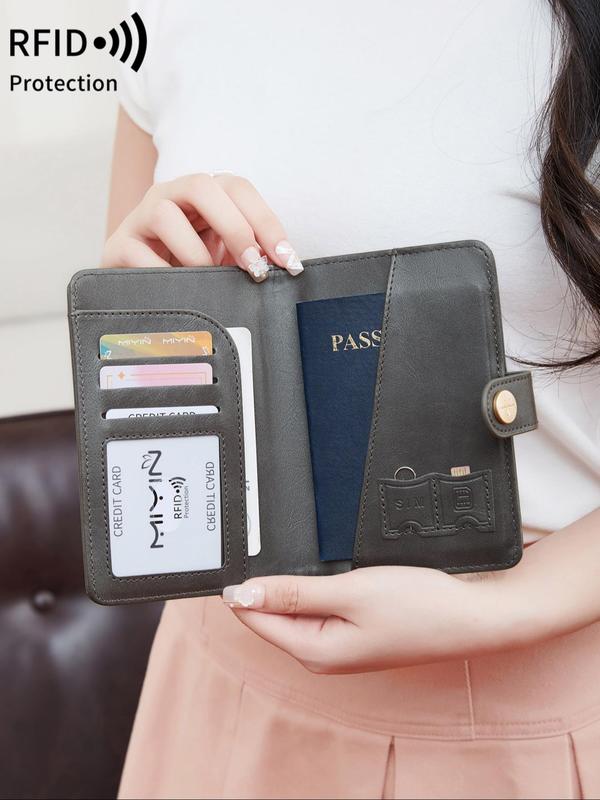 Simple Plain Passport Holder, RFID Blocking Travel Wallet, Multi Card Slot Bifold Wallet for Men & Women