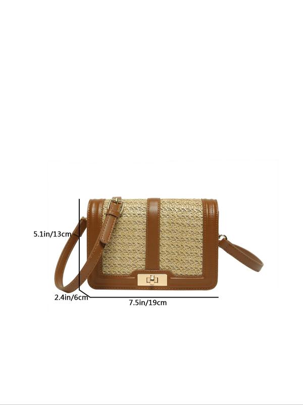 Women's Elegant Straw Crossbody Bag, Trendy Vintage Minimalist Crossbody Bag for Women & Girls, Chic All-match Commuting Bag for Daily & Work Use, Fall Outfits, Fall Freshness