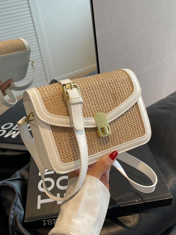 Women's Elegant Straw Crossbody Bag, Trendy Vintage Minimalist Crossbody Bag for Women & Girls, Chic All-match Commuting Bag for Daily & Work Use, Fall Outfits, Fall Freshness