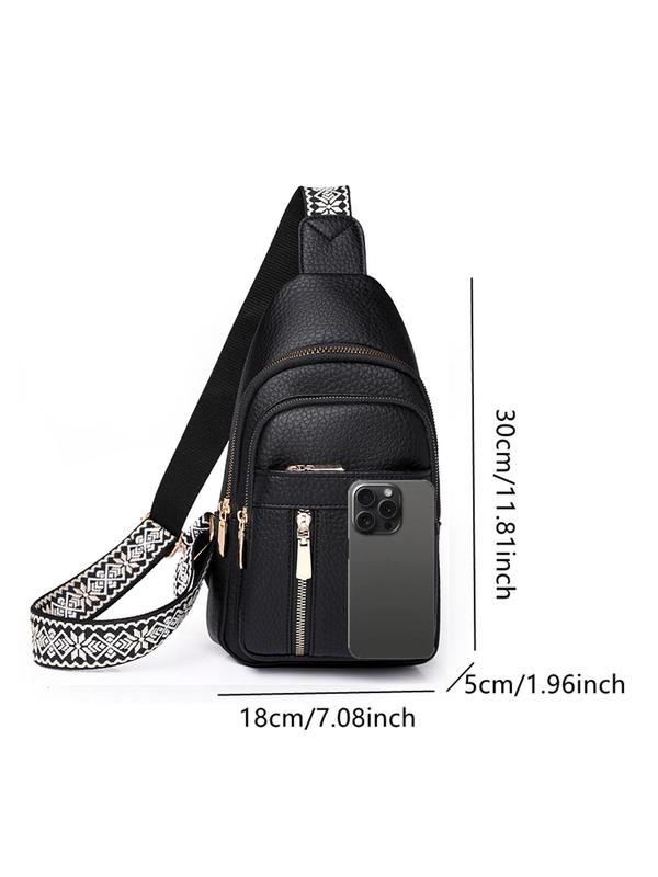 Women's Solid Color Fanny Pack, Fashionable PU Zipper Sling Bag for 2024 Fall Daily Used, Casual Trendy Versatile High-quality Daily Chest Bag for Commuting Outdoor