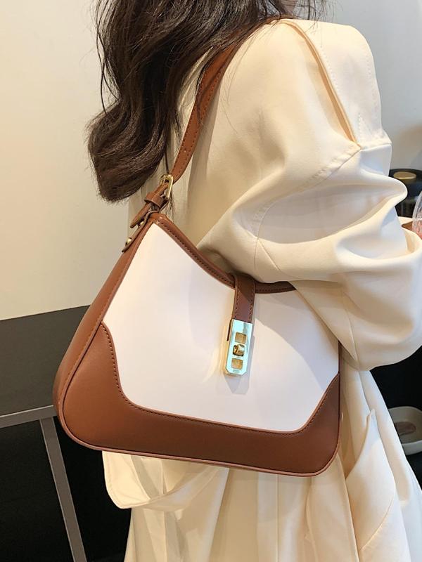 Women's Fashion Casual Shoulder Bag, 2024 Trendy Simple Design Elegant Buckle Decor Shoulder Bag As Work Bag for Daily Use, Stylish Cute Commuter Bags for Women for Everyday Bag