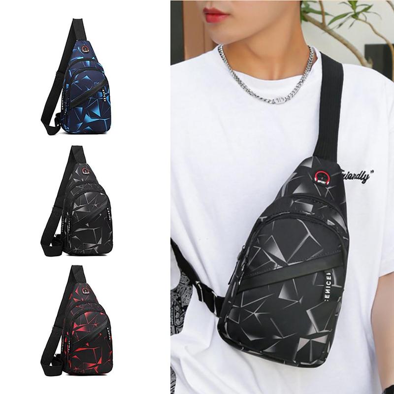 Creative Geometric Pattern Zipper Chest Bag, 1 Count Multi-functional Crossbody Bag, Portable Sports Storage Bag for Outdoor Travel