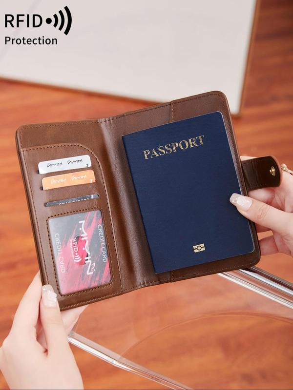 Simple Plain Passport Holder, RFID Blocking Travel Wallet, Multi Card Slot Bifold Wallet for Men & Women