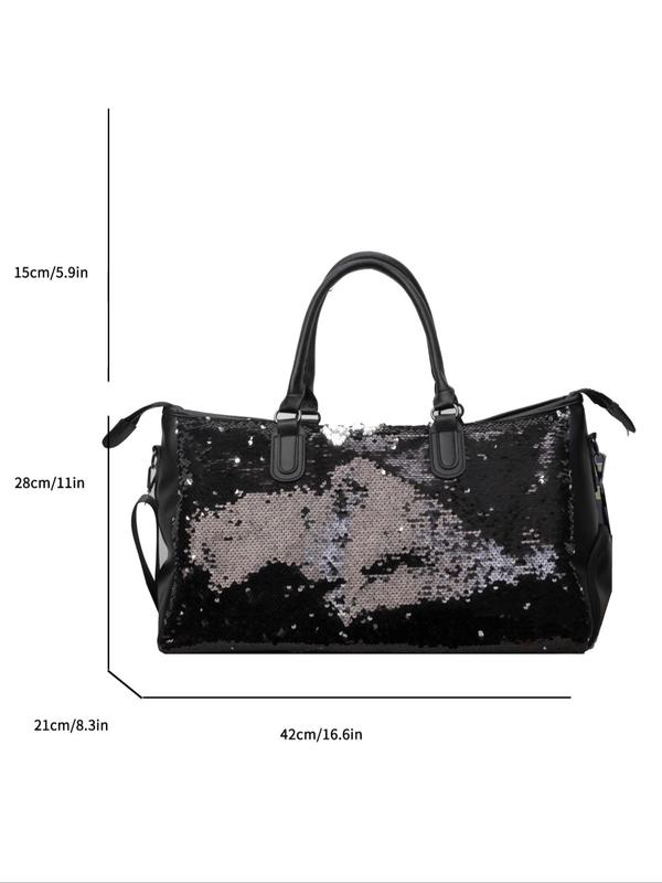 Fashion Glitter Sequin Decor Travel Bag, Large Capacity Duffel Bag with Independent Shoe Compartment, Fitness Bag for Men & Women, Travel Essentials