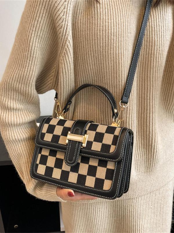 Women's Checked Pattern Crossbody Bag, Fashionable PU Leather Shoulder Bag for Daily Used, Casual Trendy Versatile High-quality Daily Commuting Bag