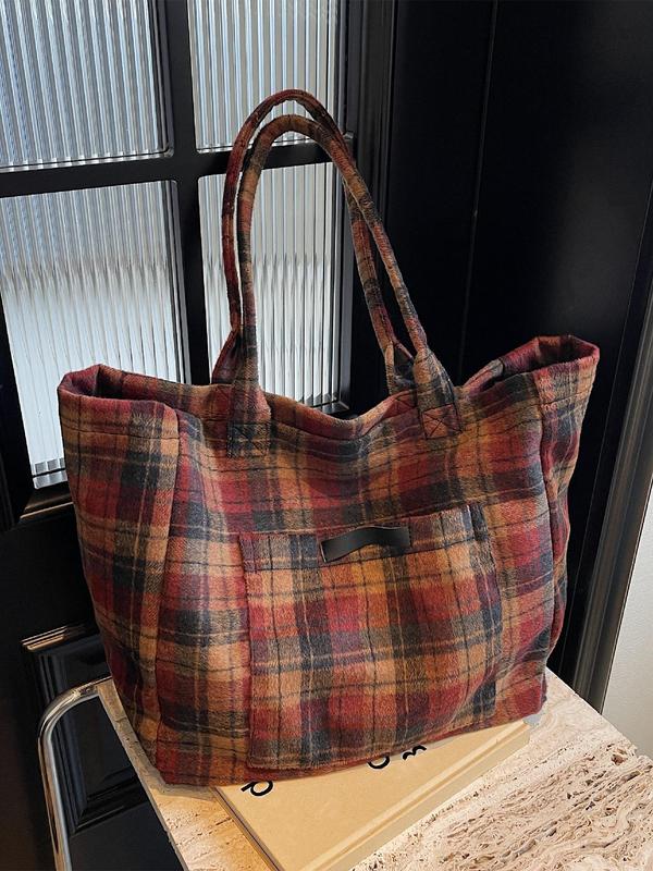 Women's Fashionable Plaid Pattern Tote Bag, Casual Large Capacity Shoulder Bag for Daily Used, Trendy Versatile High-quality Daily Commuting Bag, Girl Fashionable Shopping Bag