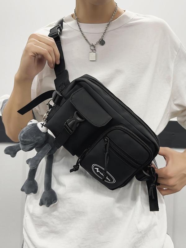 Fashion Color Block Chest Pack, Casual Zipper Sling Bag with Cute Cartoon Cow Bag Charm, Trendy Versatile High-quality Daily Commuting Bag, Girl Fashionable Shopping Bag