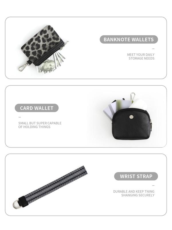 Women's Fashion Leopard Print Zipper 2 in 1 Wristlet, 2024 New Style Casual Versatile Pu Leather Coin Purse, Trendy All-match Mini Wallet for Daily Travel Work Commute